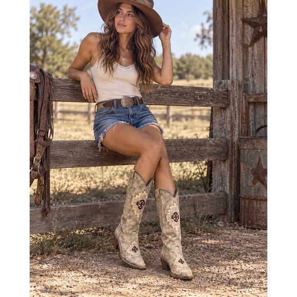 Circle G Shoes - Circle G Embroidered Leather Cowboy Western Boots Distressed Women's Size 8